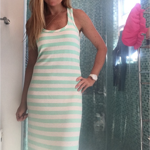 stella cruz Dresses & Skirts - Stella Cruz, white and turquoise striped maxi dress, size small